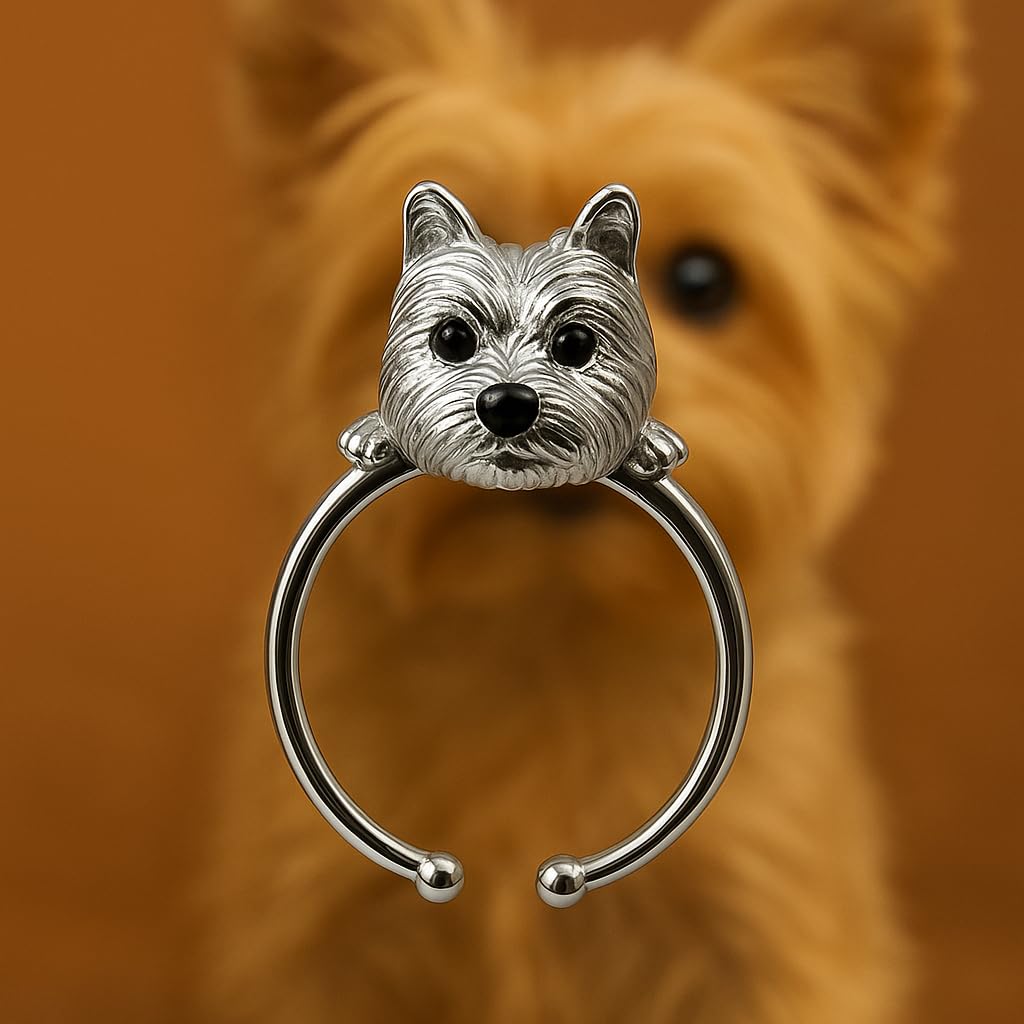 Adjustable Silver Dog Ring, Westie Terrier Design, Fashion Jewelry