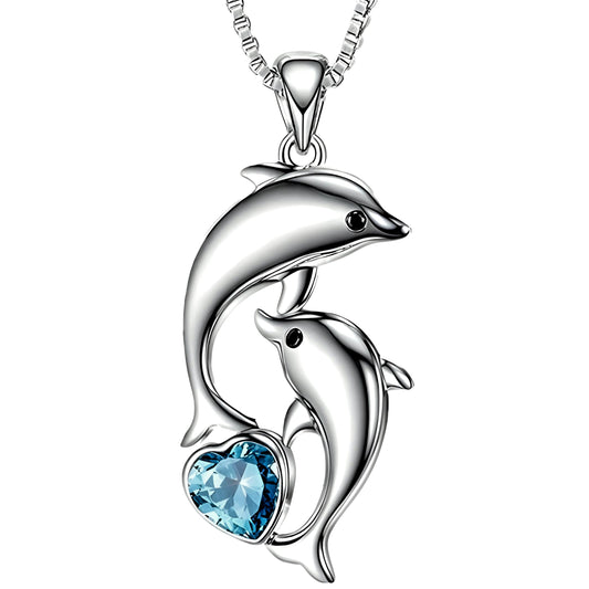SUPAC Fashion Dolphin Necklace Heart-shaped Cubic Zirconia Decor Pendant Necklace, Cute Animal Dolphin Accessories - Christmas, Birthday Gift