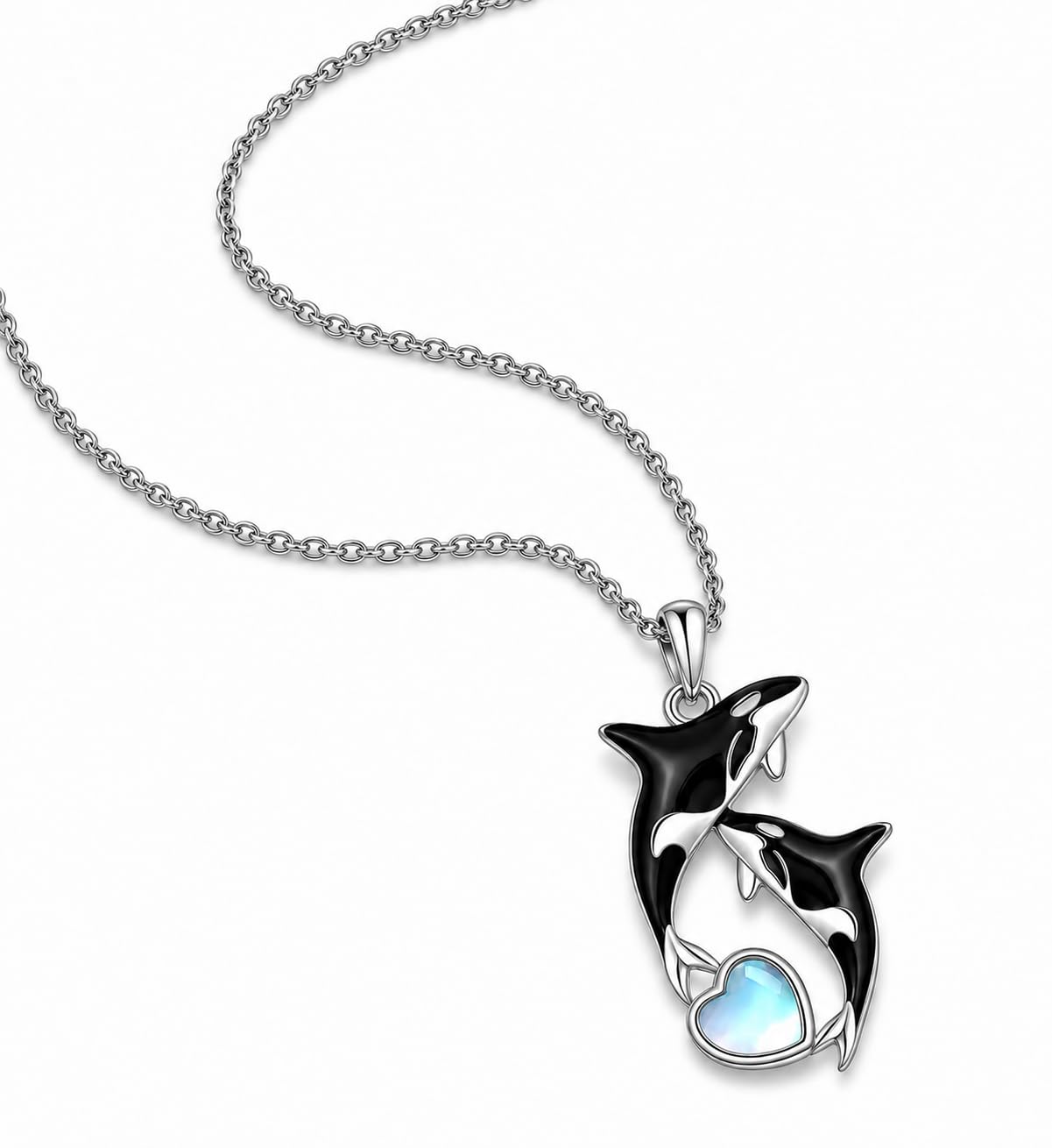 SUPAC Stainless Steel Silver Killer Whale Orca Whale Pendant Necklace, Black and Silver, Shamu Gift