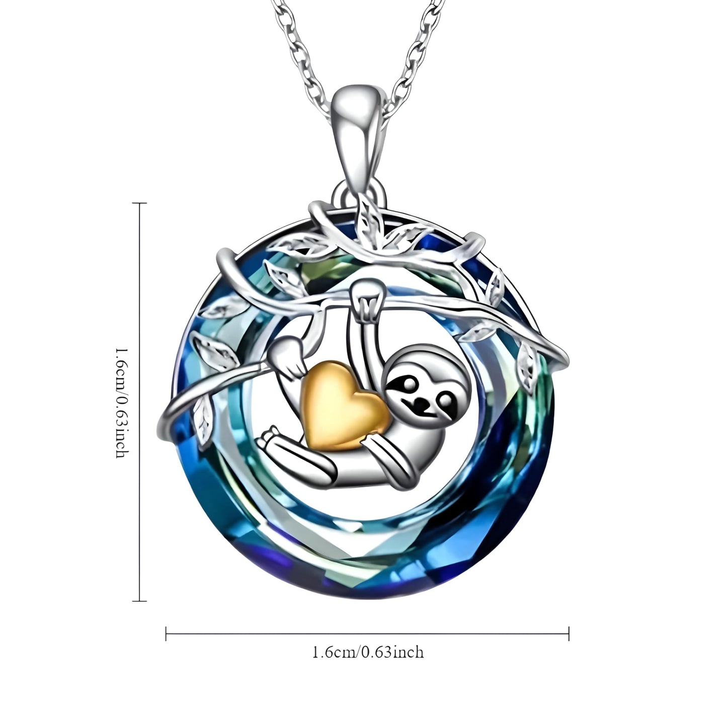 Sloth Pendant Necklace, Silver Chain, Crystal Rainbow Background - Gift for Friends (Sloth)