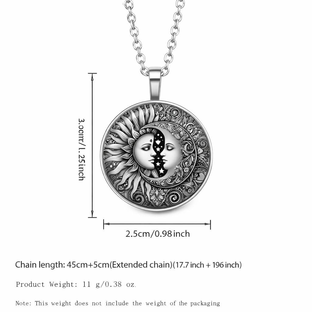1pc Stunning Round Pendant Necklace - Unique Sun & Moon Pattern, Oil Painting Style Glass Mosaic, Alloy Construction, Trendy Sweater Chain, Fashionable Gift for Women - Christmas or Birthday Gift