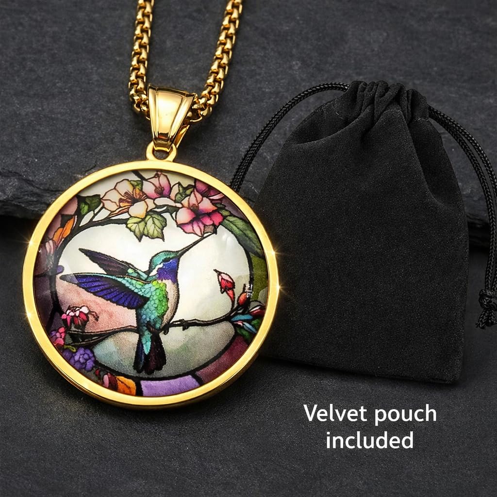 SUPAC Stunning Hummingbird Pendant Necklace - Two Humming Birds Searching for Flower - Fashionable Alloy Jewelry with Delicate Details - Birthday, Party, Gift Idea for Her