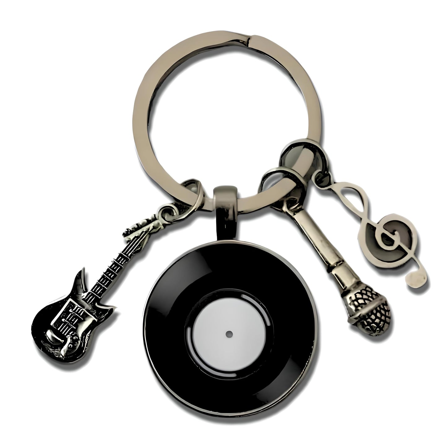 SUPAC Music Lover Keychain with Vinyl Record, Guitar, Microphone and Musical Note Charms, Music Gifts, 5 Color Options