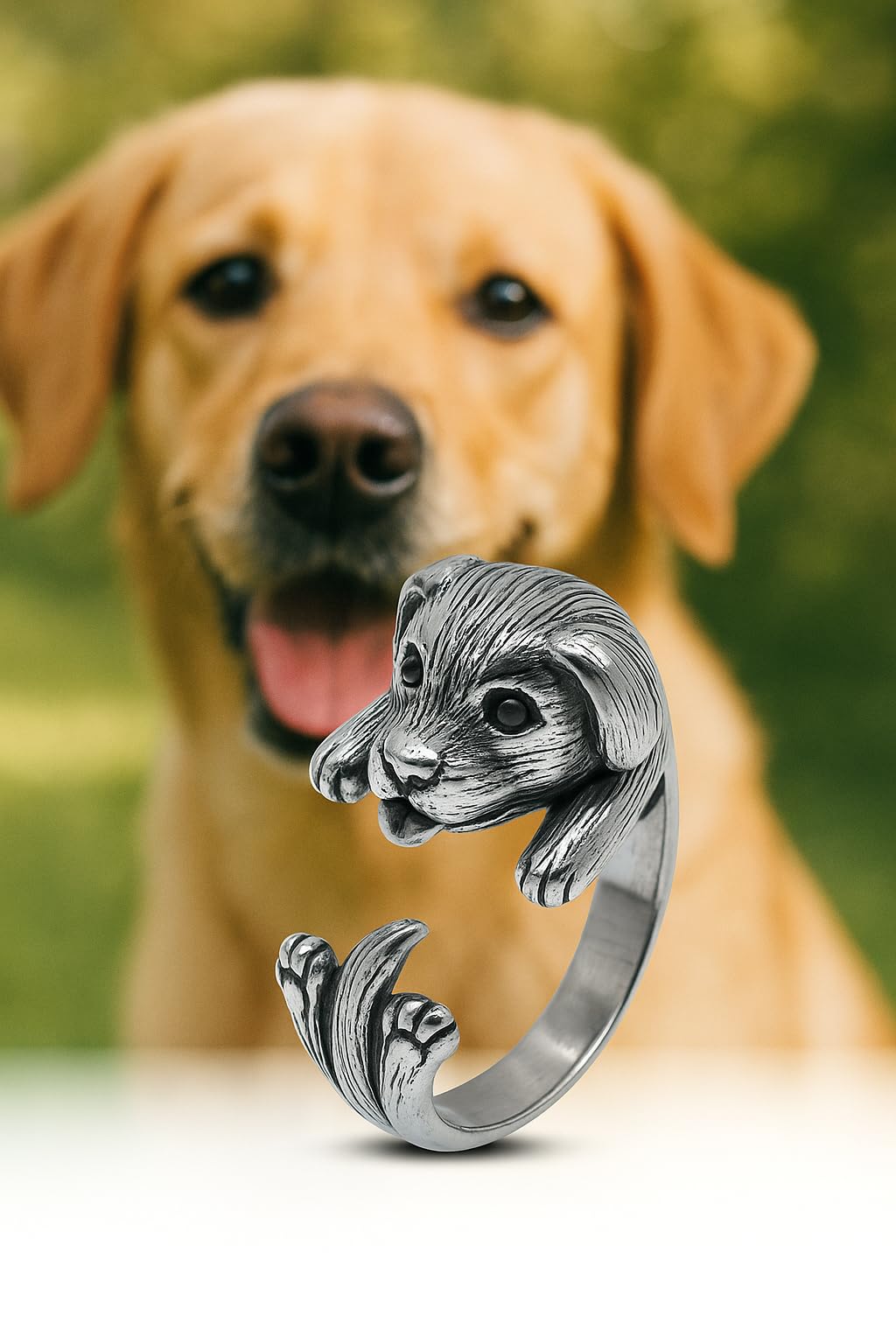 SUPAC Adjustable Golden Retriever Puppy - Silver Dog Ring, Dog Jewelry Gift - Fashion Jewelry