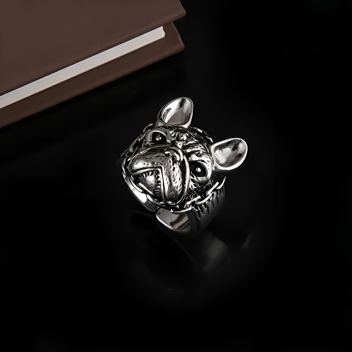 Adjustable Silver Bull Dog Ring, Stainless Steel - Bulldog Jewelry Gift , Fashion Jewelry