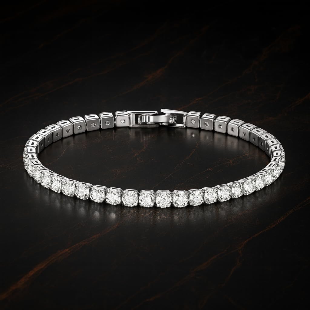 Gold Tennis Bracelet, Stretch Hand Jewelry for Women Men, Luxury Shiny (Simulated Diamond) - Christmas or Birthday Gift