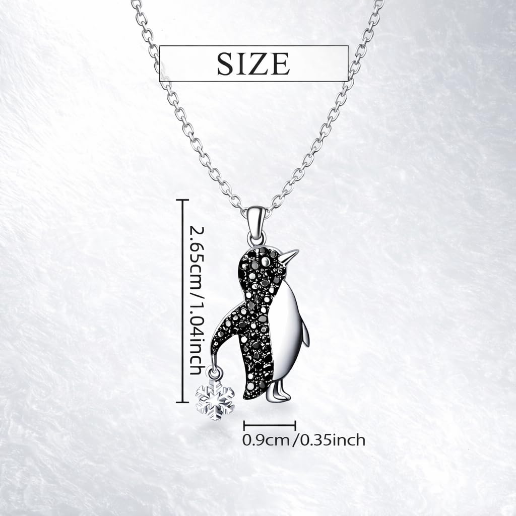 SUPAC Crystal Penguin Jewelry Set, Silver Necklace and Earrings with Snowflake Charm, Black - Gift for Penguin Lovers