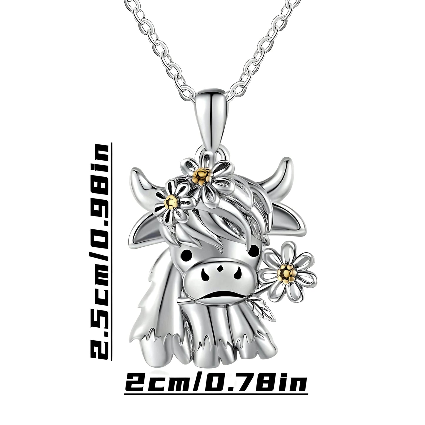 SUPAC Unique & Fashionable Cartoon Cow Necklace with Flower Pendant in White K