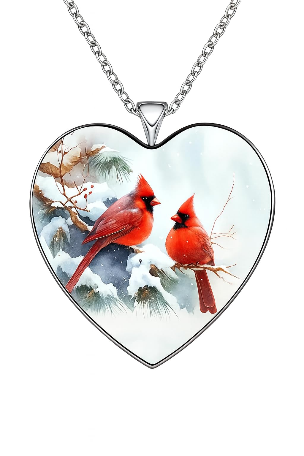 SUPAC Red Cardinal Wing Ring, and Necklaces, Silver-Plated 'I Am Always with You' Inspirational Message, Adjustable - Christmas, Party, or Birthday Gift (Snow)