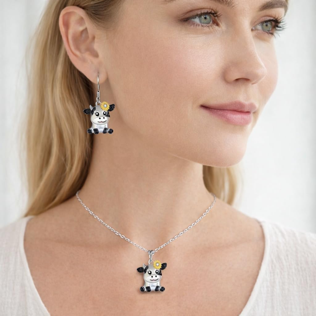 Blue Heart Shaped Mother and her Calf Cow Pendant Necklace for Women - Mother's Day Gift, Christmas, or Birthday Gift