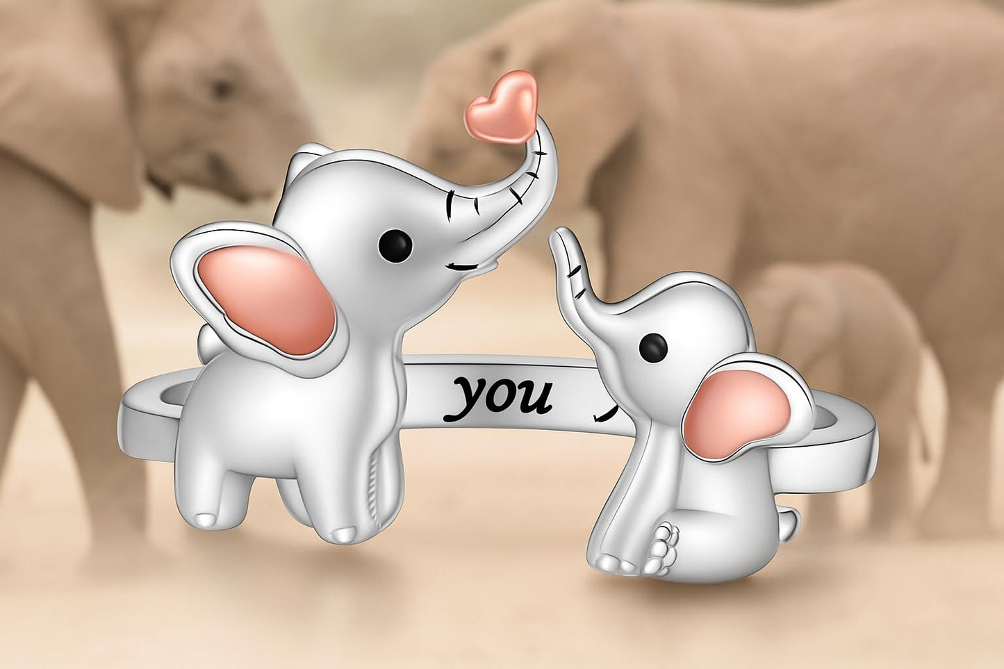 Silver Elephant Mom Daughter Adjustable Animal Ring Love Heart Animal Rings Jewelry Mother's Day Gifts for Women Wife Nana 9+ Variaitons