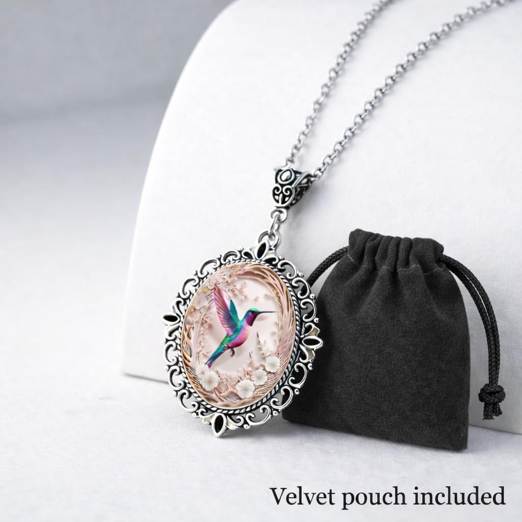 SUPAC Stunning Hummingbird Pendant Necklace - Two Humming Birds Searching for Flower - Fashionable Alloy Jewelry with Delicate Details - Birthday, Party, Gift Idea for Her