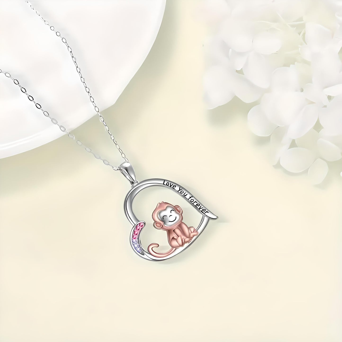 SUPAC Creative Cute Monkey Heart-shaped Pendant Necklace I Love You More, 3 Breeds of Monkey's, Little Monkey Holding Banana, Birthday Anniversary Party Gift For Animal Lovers