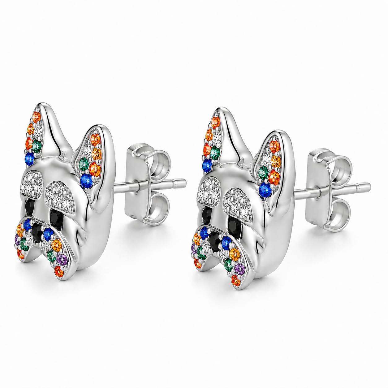 Dog Lovers' Earrings, Different Dog Breed Stud Earrings with Crystals, Rose Gold and Silver Tone - Party, Birthday, or Christmas Gift