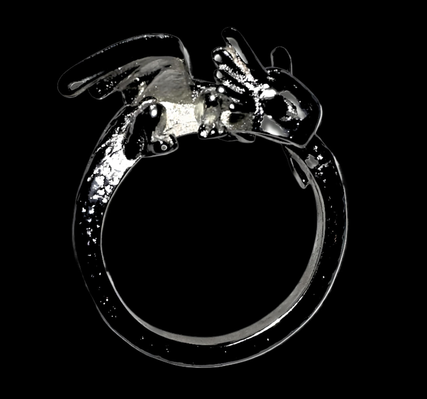 Whimsical Silver Flying Dragon Ring - Unique Animal Shape Design, Adjustable Index Finger Ring for Men or Women, Cute Personality Statement Jewelry, Niche Fashion Accessory