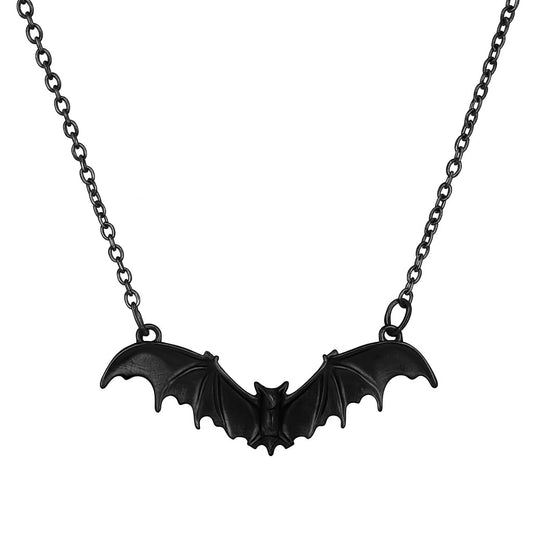 SUPAC Gothic Bat Pendant Necklace, Black Chain, Halloween Jewelry