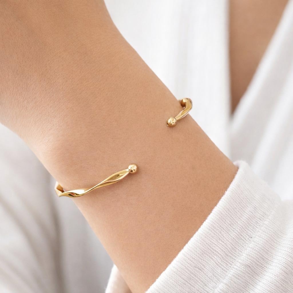 SUPAC Luxurious Twist Open Cuff Bangle - Adjustable, Minimalist Fashion, Golden Bracelet For Women - Elegant, Simple, and Versatile Accessory for Any Occasion - Christmas or Birthday Gift