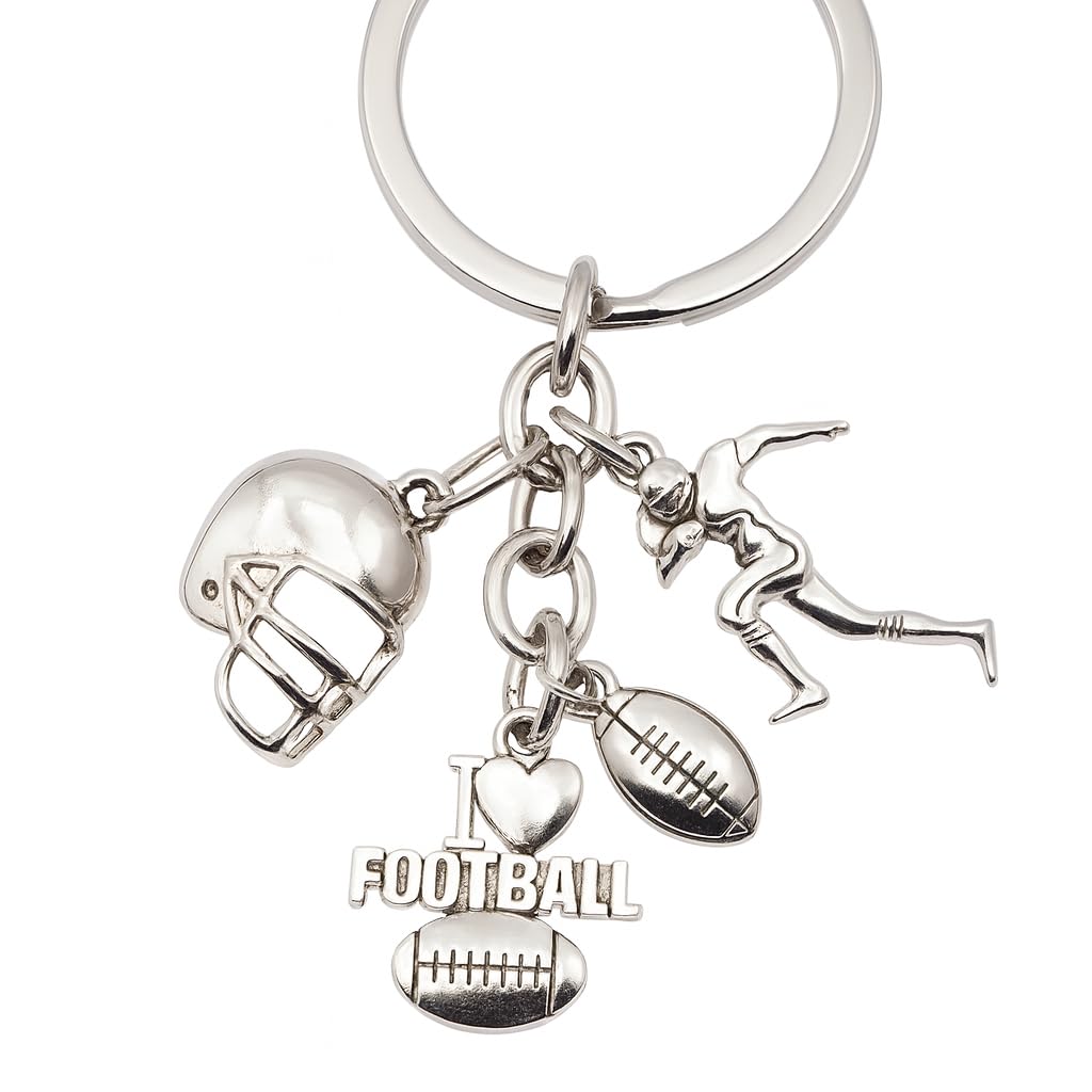 21-Piece Football Pendants DIY Keychain Set - Customizable with Interchangeable Charms, Detailed Football Helmet Keychain, and Humorous DIY Bag Pendant Accessories - Gift for Men and Football Fans