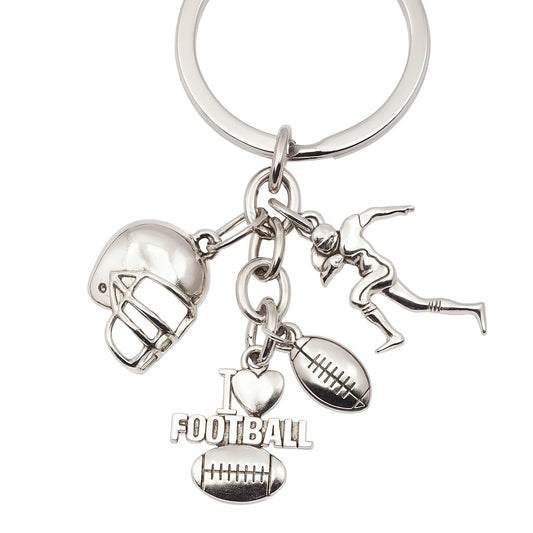 21-Piece Football Pendants DIY Keychain Set - Customizable with Interchangeable Charms, Detailed Football Helmet Keychain, and Humorous DIY Bag Pendant Accessories - Gift for Men and Football Fans