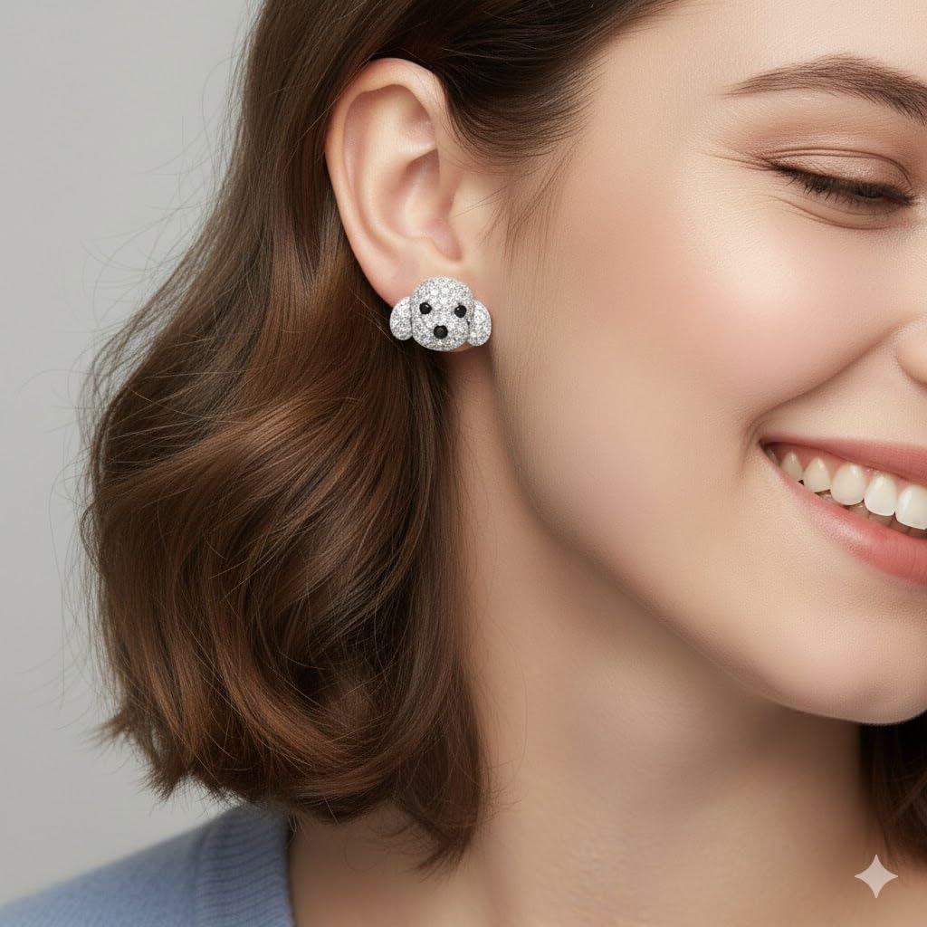 Dog Lovers' Earrings, Different Dog Breed Stud Earrings with Crystals, Rose Gold and Silver Tone - Party, Birthday, or Christmas Gift