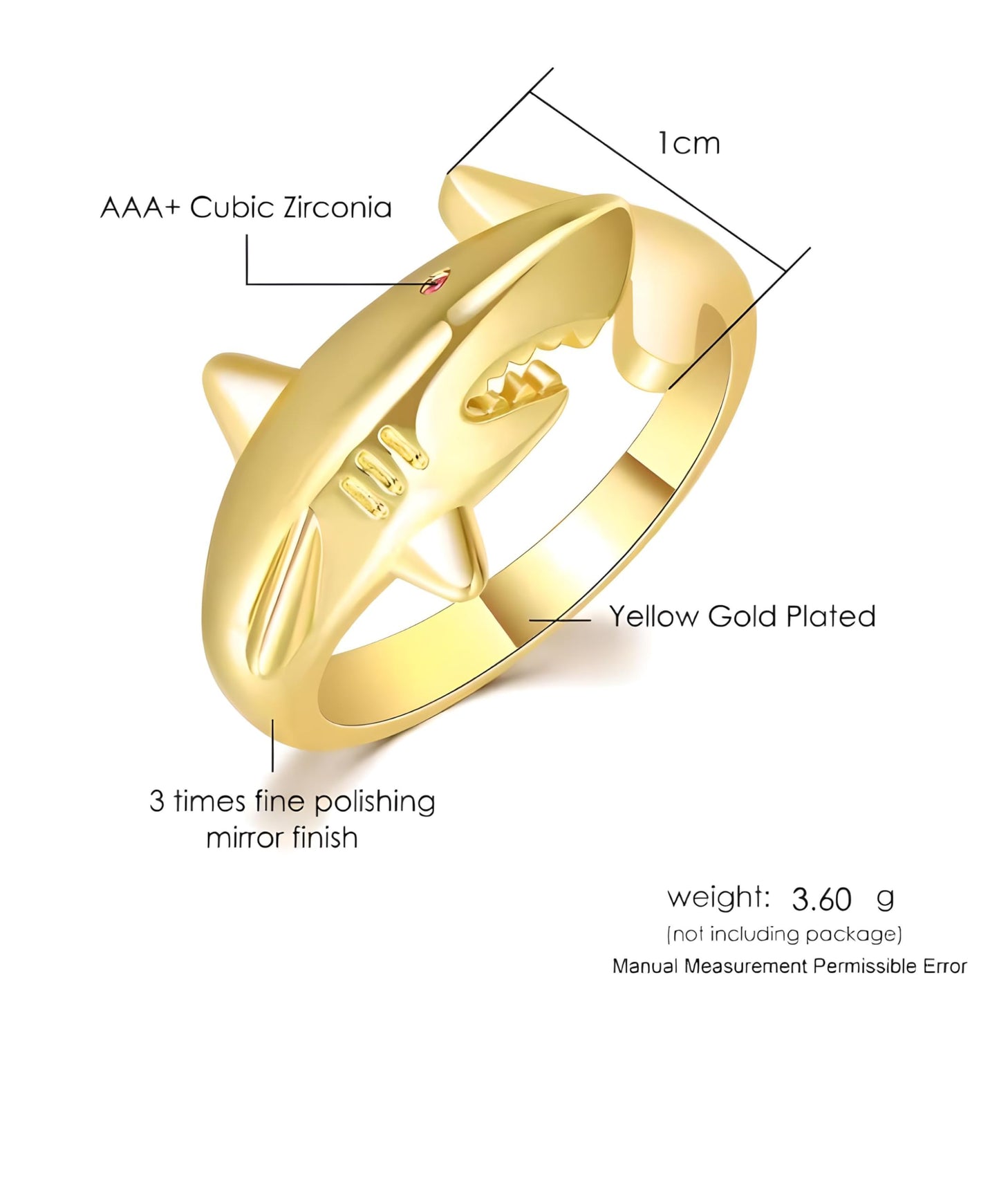 Sterling Silver Great White and Hammerhead Shark Adjustable Ring with Black Cubic Zirconia Accents