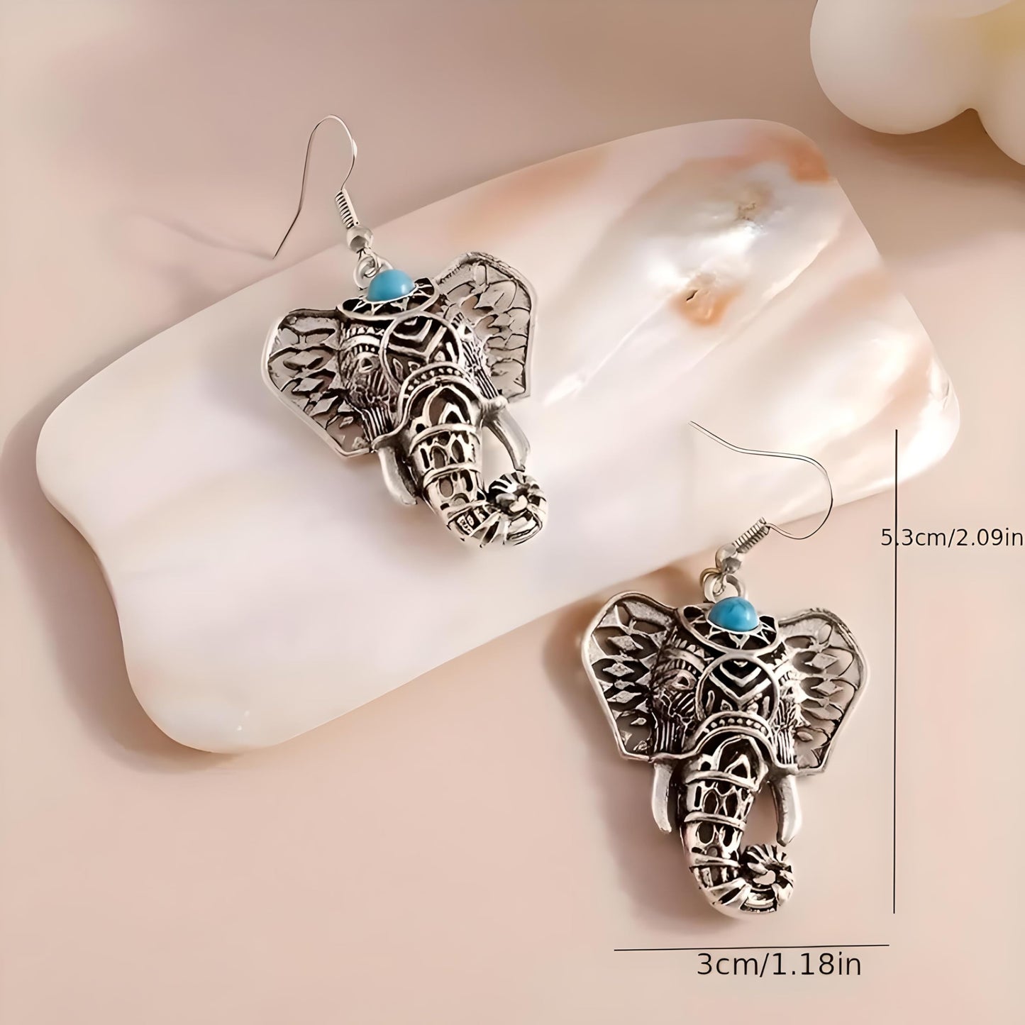 SUPAC Elephant Necklace, Silver Design - Elephant Lovers' Gift - Adjustable Vintage Ring with Turquoise Inlay – Unisex Boho Style Alloy Jewelry for Everyday & Party (Earrings)