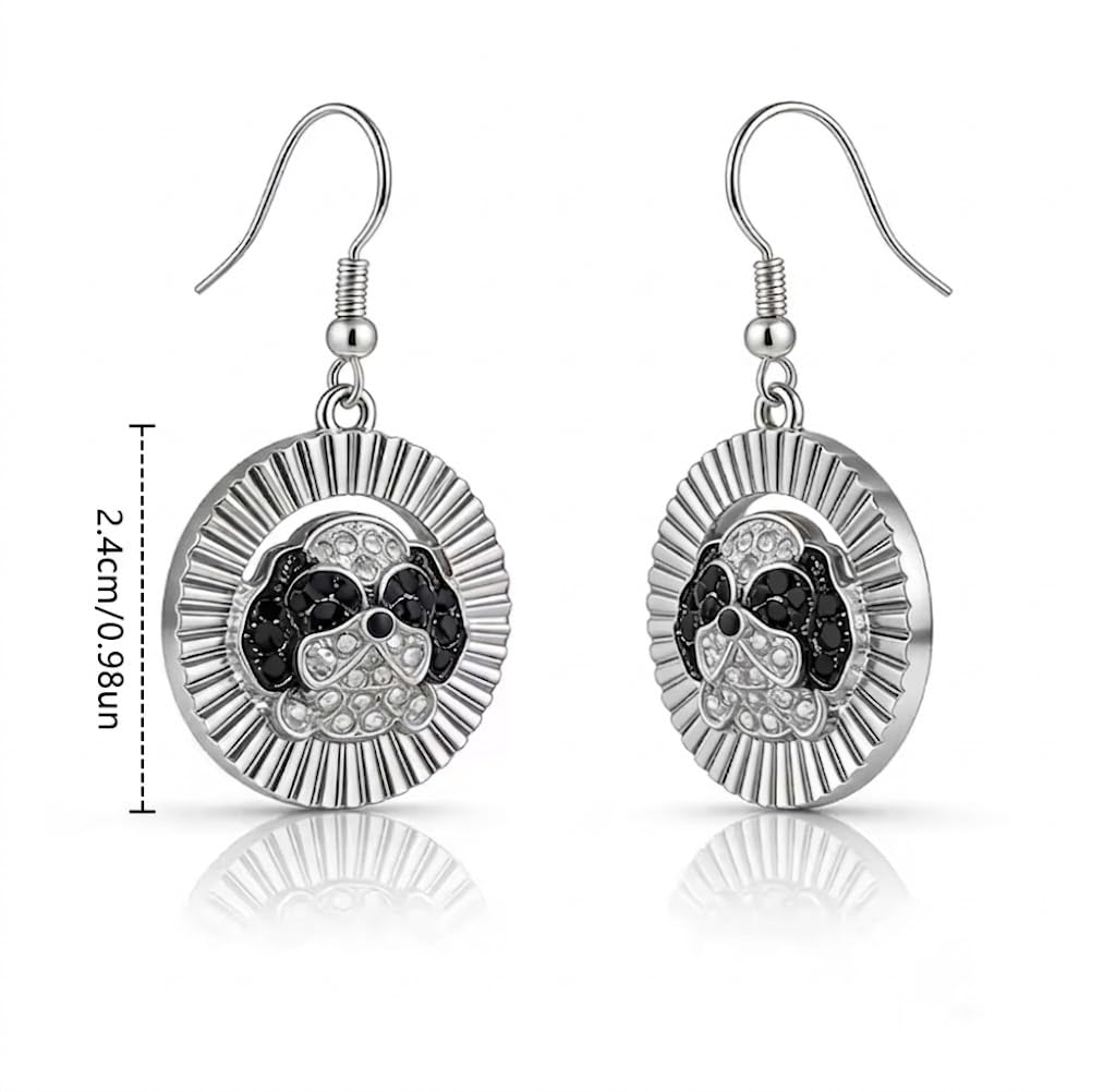 Shih Tzu Drop Earrings, Silver Plated Stainless Steel, Dog Face Pendant, Hypoallergenic, Tarnish Resistant, 0.98 in