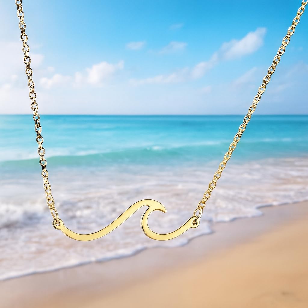SUPAC Gold Wave Design Stainless Steel Necklace, 45cm Chain Length, 1.18 inch Pendant