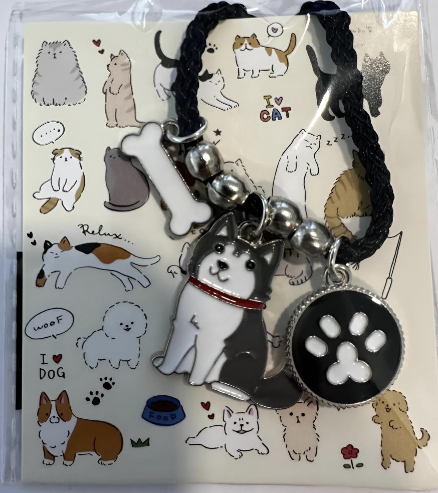Pet Charm Bracelet with Dog Charms, Black Braided Band, I Love Dogs Design - Dog Lovers' Bracelet - Different Breeds of Dogs, Pet Lover Gift for Birthday and Holiday, Durable and Long-Lasting, Hypoallergenic and Nickel-Free, Everyday Wear (Siberian Husky)