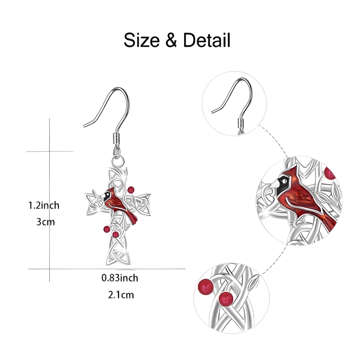 SUPAC Red Cardinal Jewelry Set, Necklace, Dangle Earrings, Bracelet, and Adjustable Ring - Cardinal Jewelry Gift