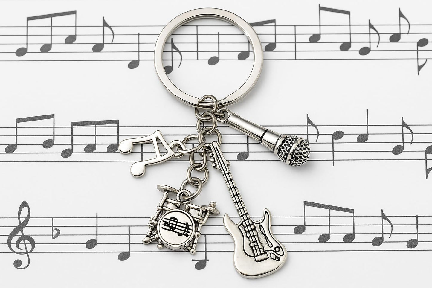 SUPAC Musical Instrument Keychain with Guitar, Microphone, Drum Set and Music Note Charms