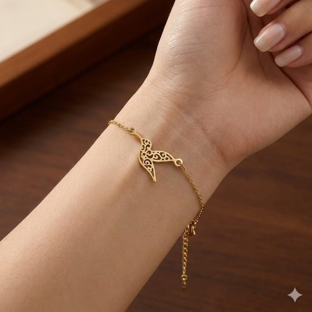 Dainty Hummingbird Chain Bracelet, Gold-Tone, 6.5-8.1 Inches Adjustable Length