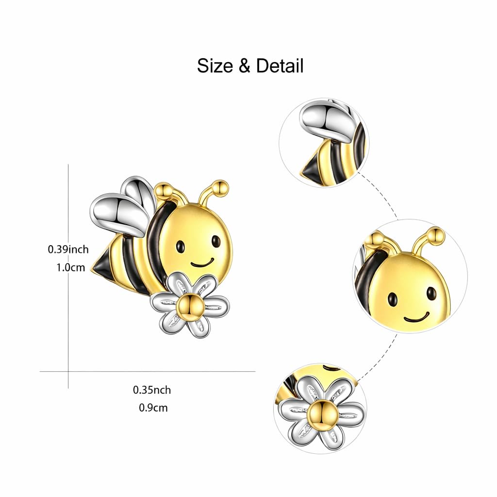 SUPAC Bee and Sunflower Jewelry Set with Heart Necklace, Bracelet, Ring and Earrings, Two-Tone Silver and Gold