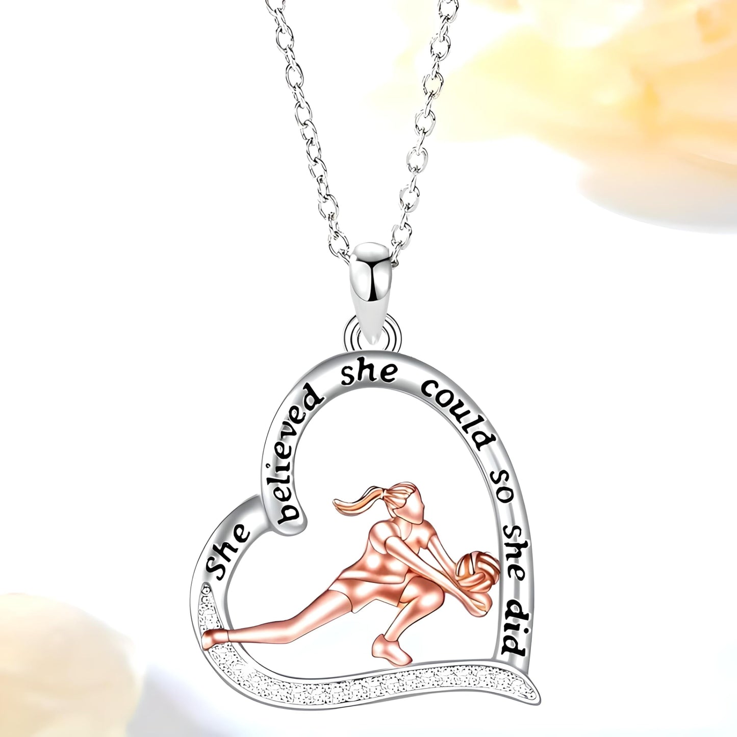 Sports Heart Necklace, 9 Different Sport Options: Basketball, Jumping Cheerleader, Gymnast, Softball, Volleyball, Ballet Ballerina, Runner, Sports Accessories Birthday Gift- Simulated Rainbow Diamonds, Christmas, Birthday or Party Gift