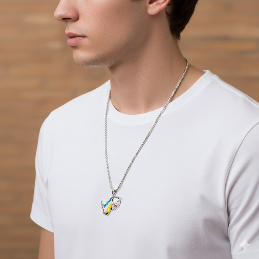 SUPAC Stainless Steel Plated T-Rex Dinosaur Pendant Necklace for Men or Women - Christmas or Birthday Gift