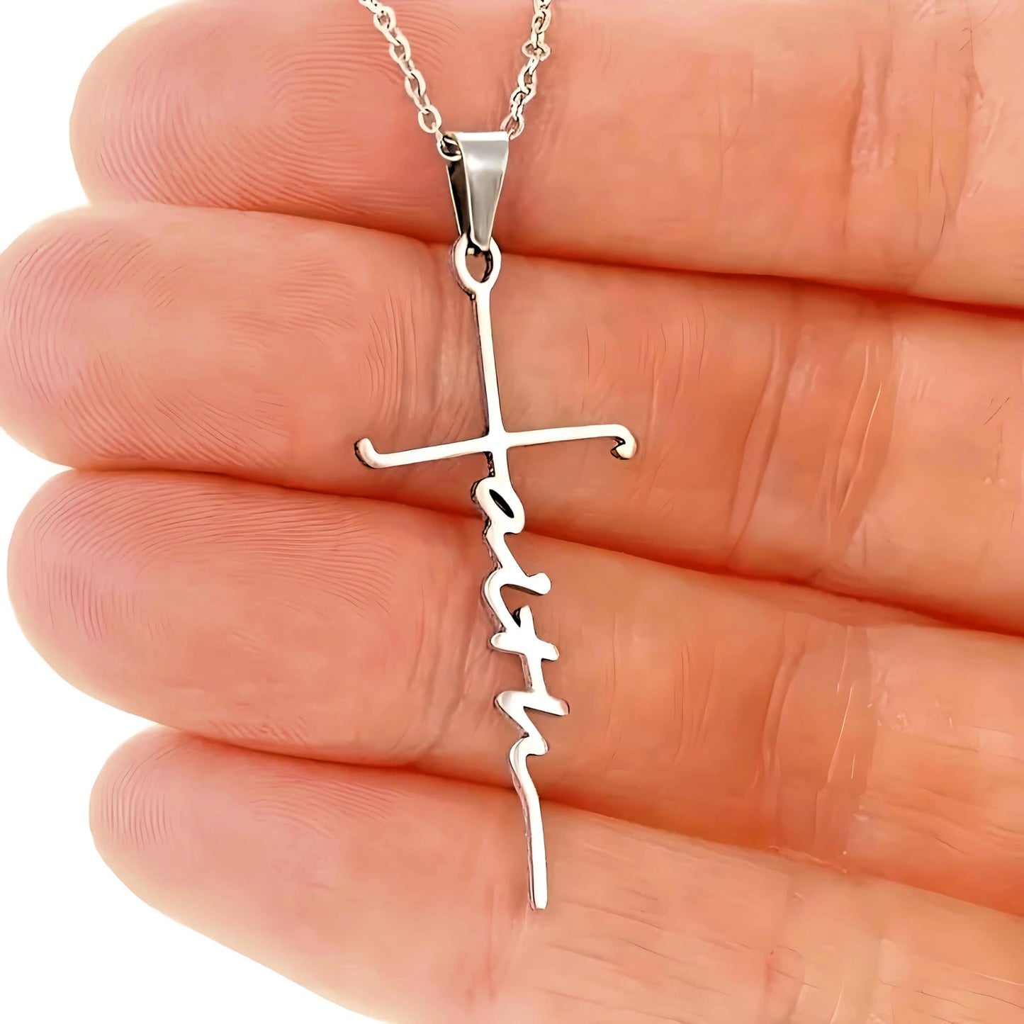 SUPAC Silver Necklace with Engraved 'Faith' Pendant - Elegant Statement Jewelry for Unwavering Belief and Spiritual Grace- (Silver)