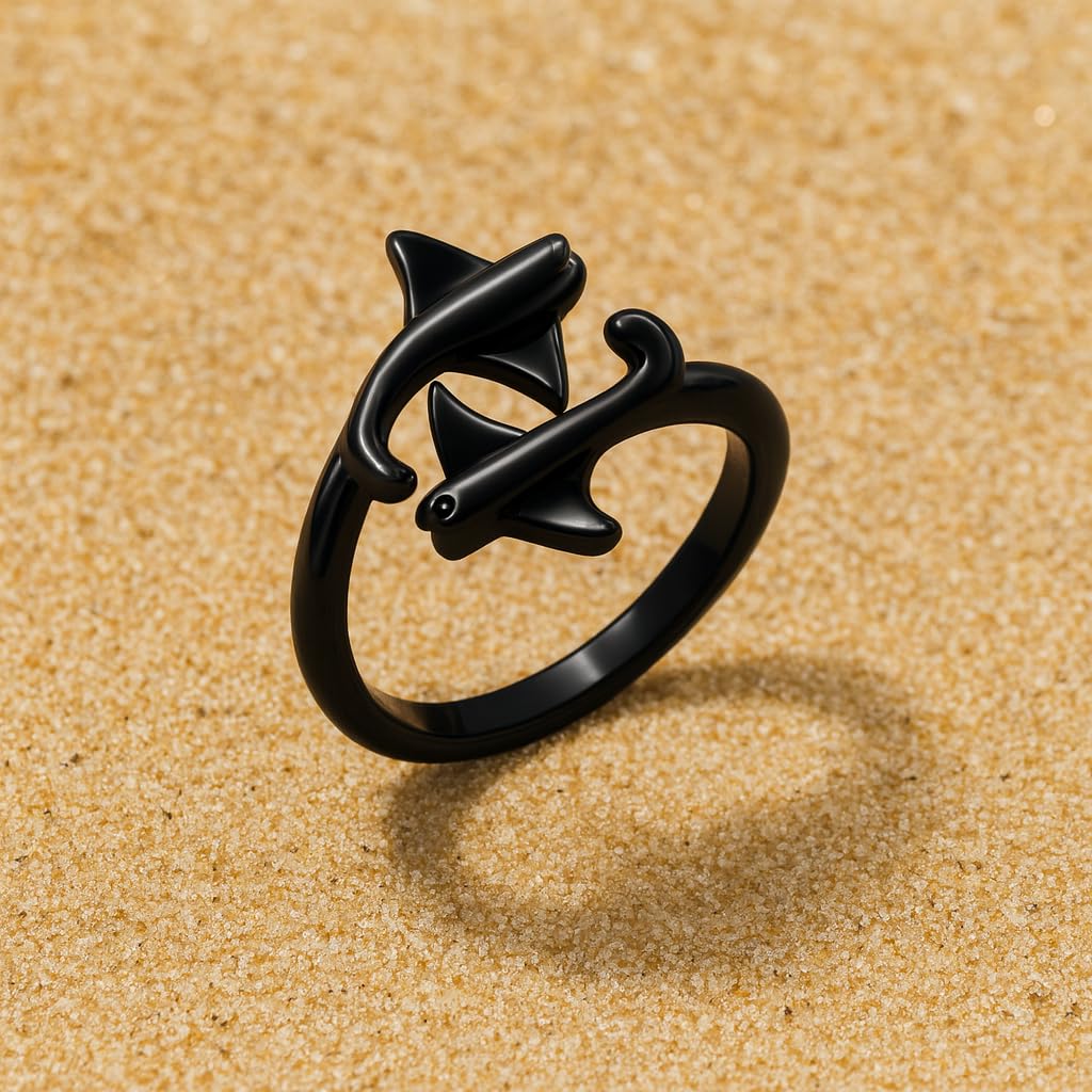 SUPAC Gold Silver Black Manta Ray Adjustable Ring, Adjustable Size, .43inch adjustable opening - Manta Ray Gift