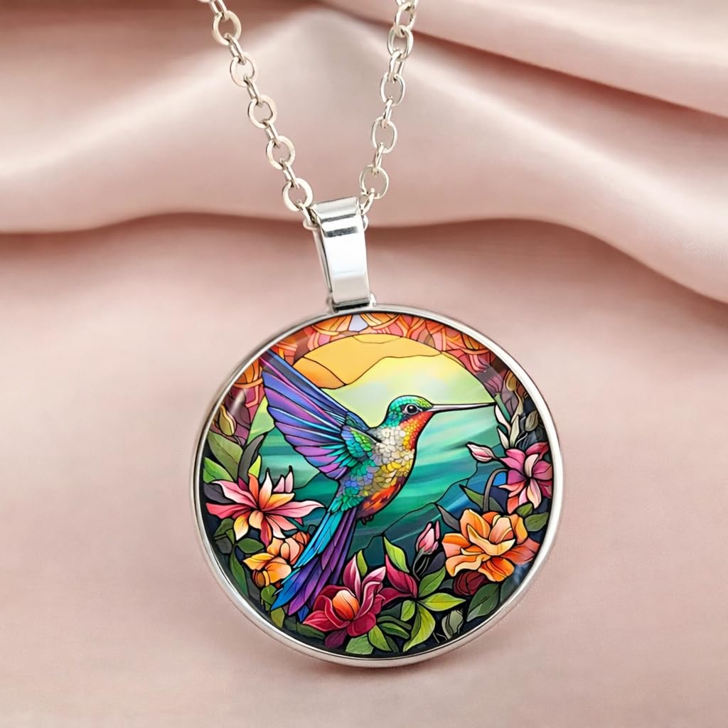 SUPAC Stunning Hummingbird Pendant Necklace - Two Humming Birds Searching for Flower - Fashionable Alloy Jewelry with Delicate Details - Birthday, Party, Gift Idea for Her