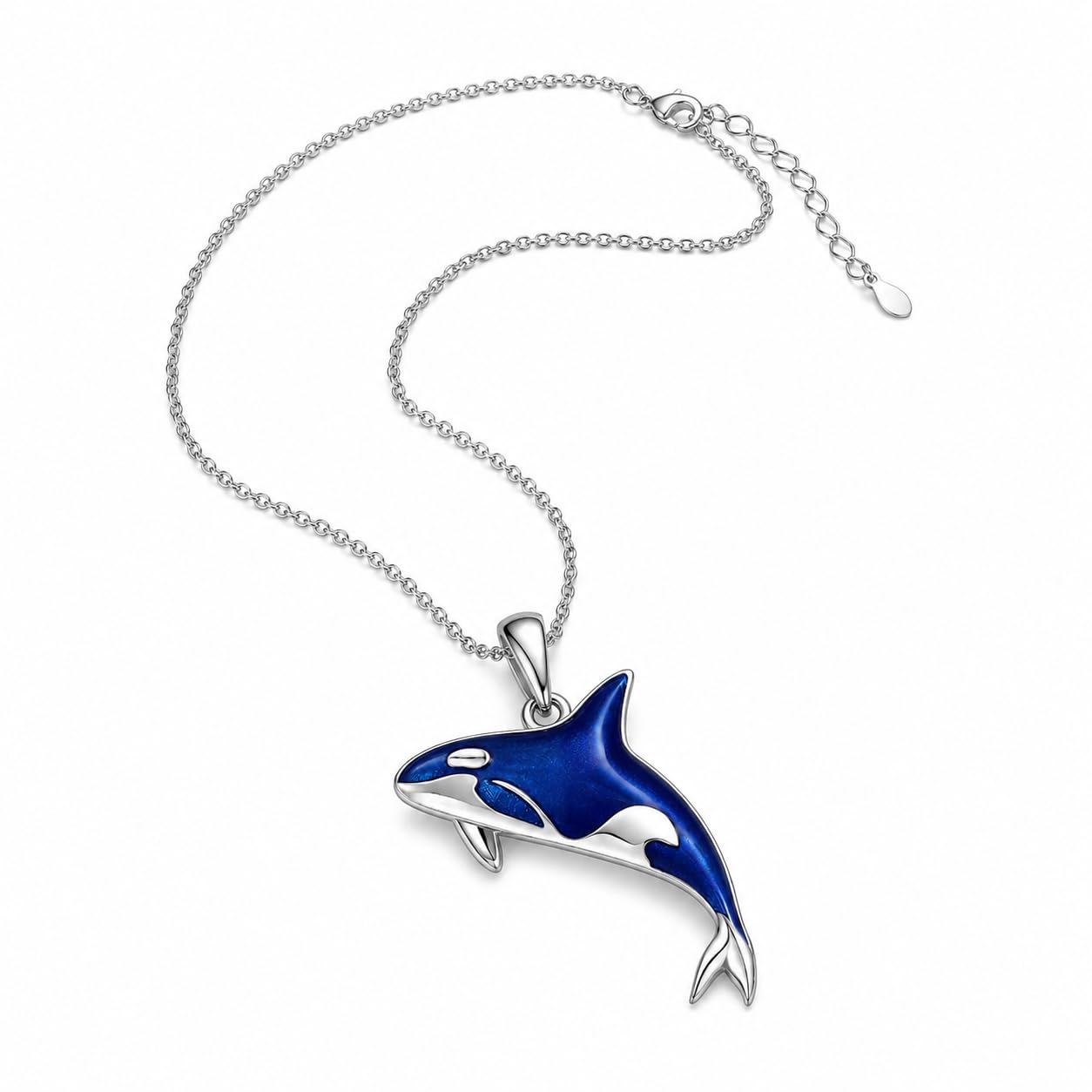 SUPAC Stainless Steel Silver Killer Whale Orca Whale Pendant Necklace, Black and Silver, Shamu Gift