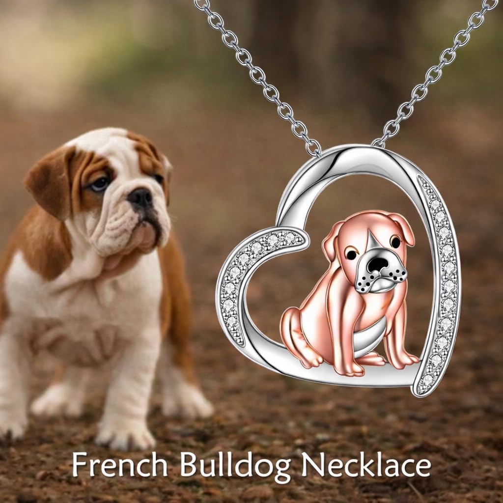 SUPAC Dog Breeds Necklace, German Shepherd, Labrador Retriever, Heart Pendant Necklace, Black and Gold, Crystal Paw Print Design, Dog Lovers Gift
