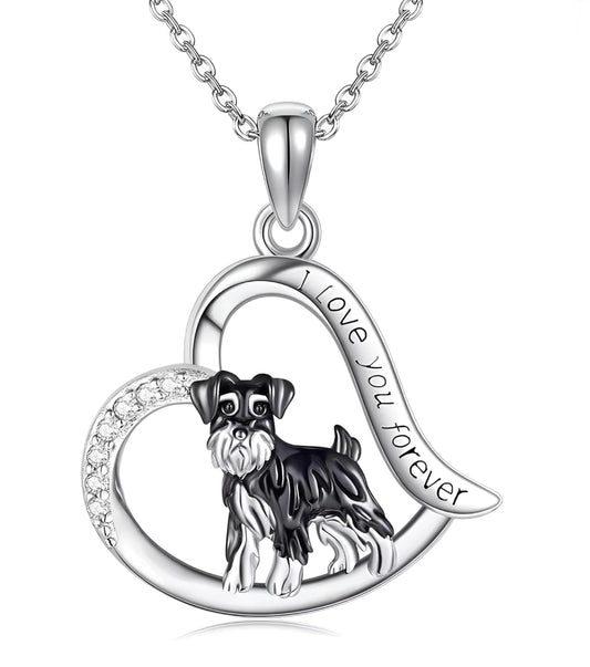 Schnauzer Dog Heart Pendant Necklace, Stainless Steel, Crystal Accent, I Love You Forever, 19.7 inch Chain