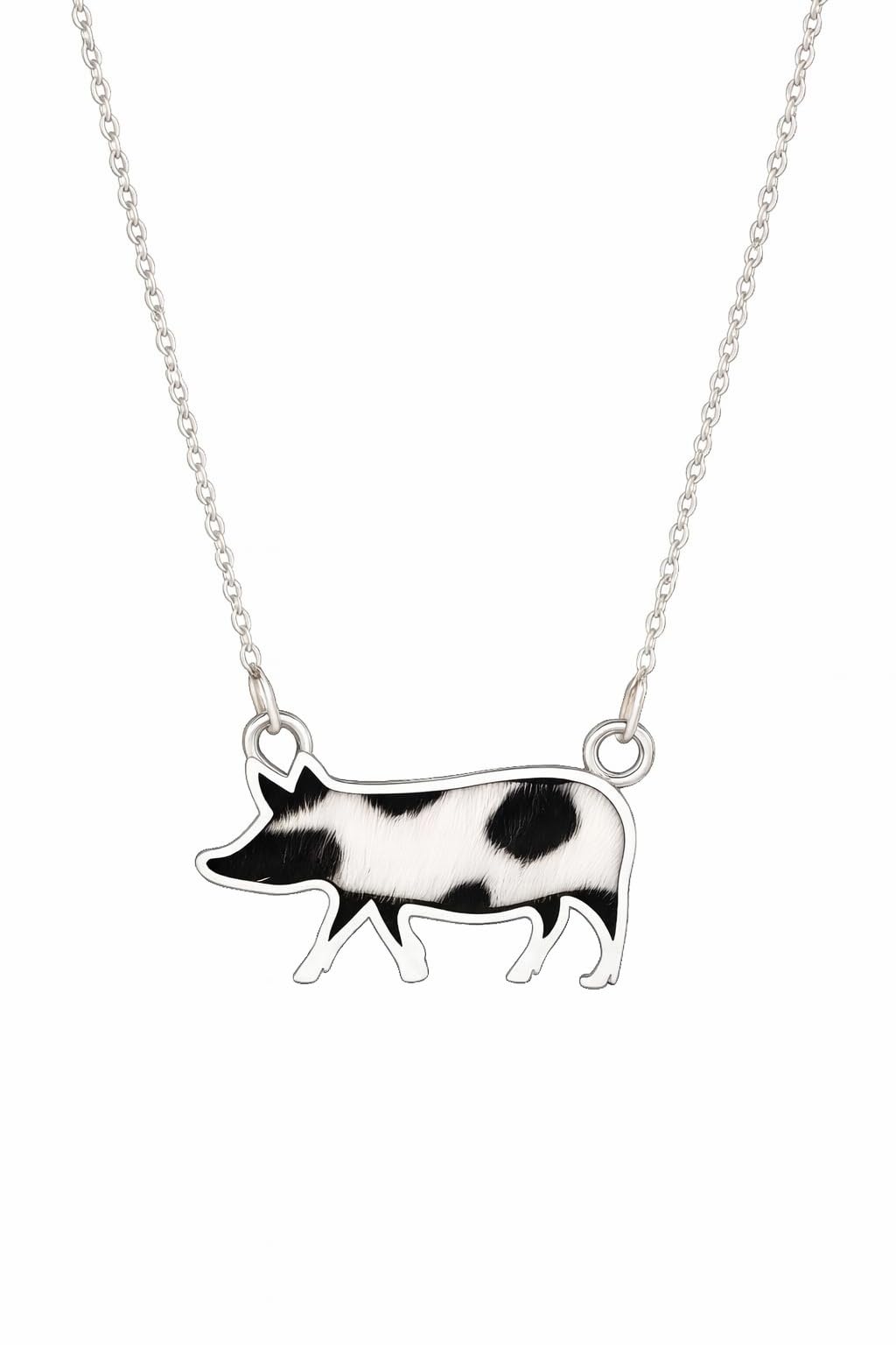 SUPAC Western Farm Animal Pendant Necklace, Cow, Horse, Goat, and Pig Hide - Silver Chain, 15.35 inch + 1.97 inch Extension