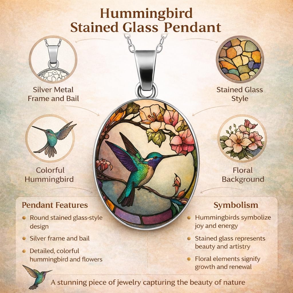 SUPAC Stunning Hummingbird Pendant Necklace - Two Humming Birds Searching for Flower - Fashionable Alloy Jewelry with Delicate Details - Birthday, Party, Gift Idea for Her