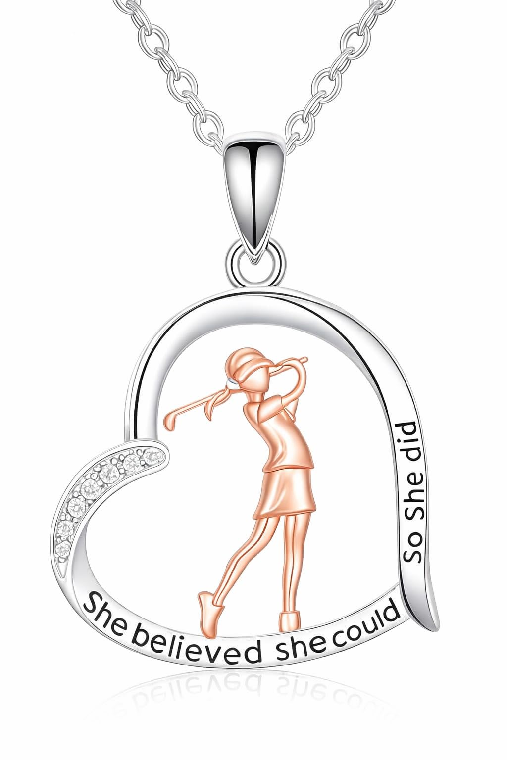SUPAC Creative Sports Golf Girl Heart-shaped Pendant Necklace, Elegant Golf Jewelry, Birthday Party Christmas Gift: She believed she could so she did