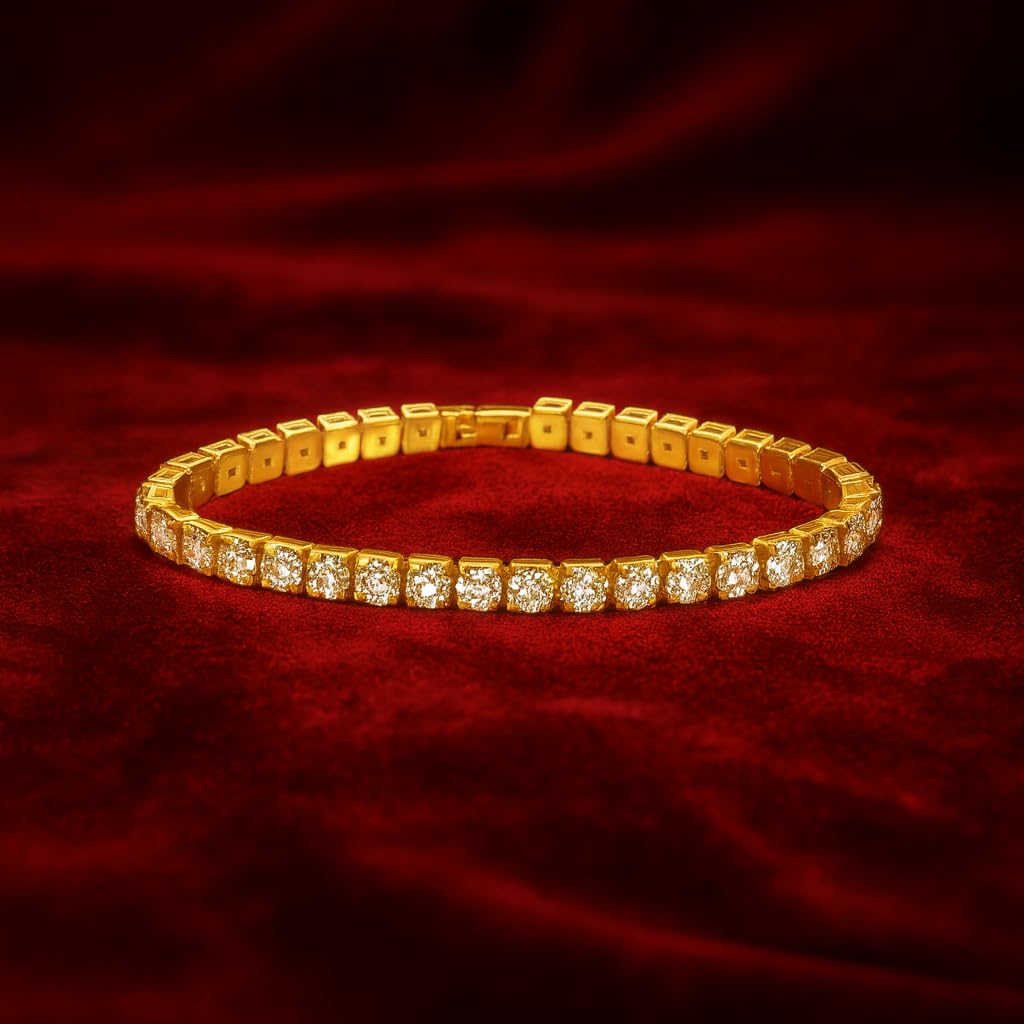Gold Tennis Bracelet, Stretch Hand Jewelry for Women Men, Luxury Shiny (Simulated Diamond) - Christmas or Birthday Gift