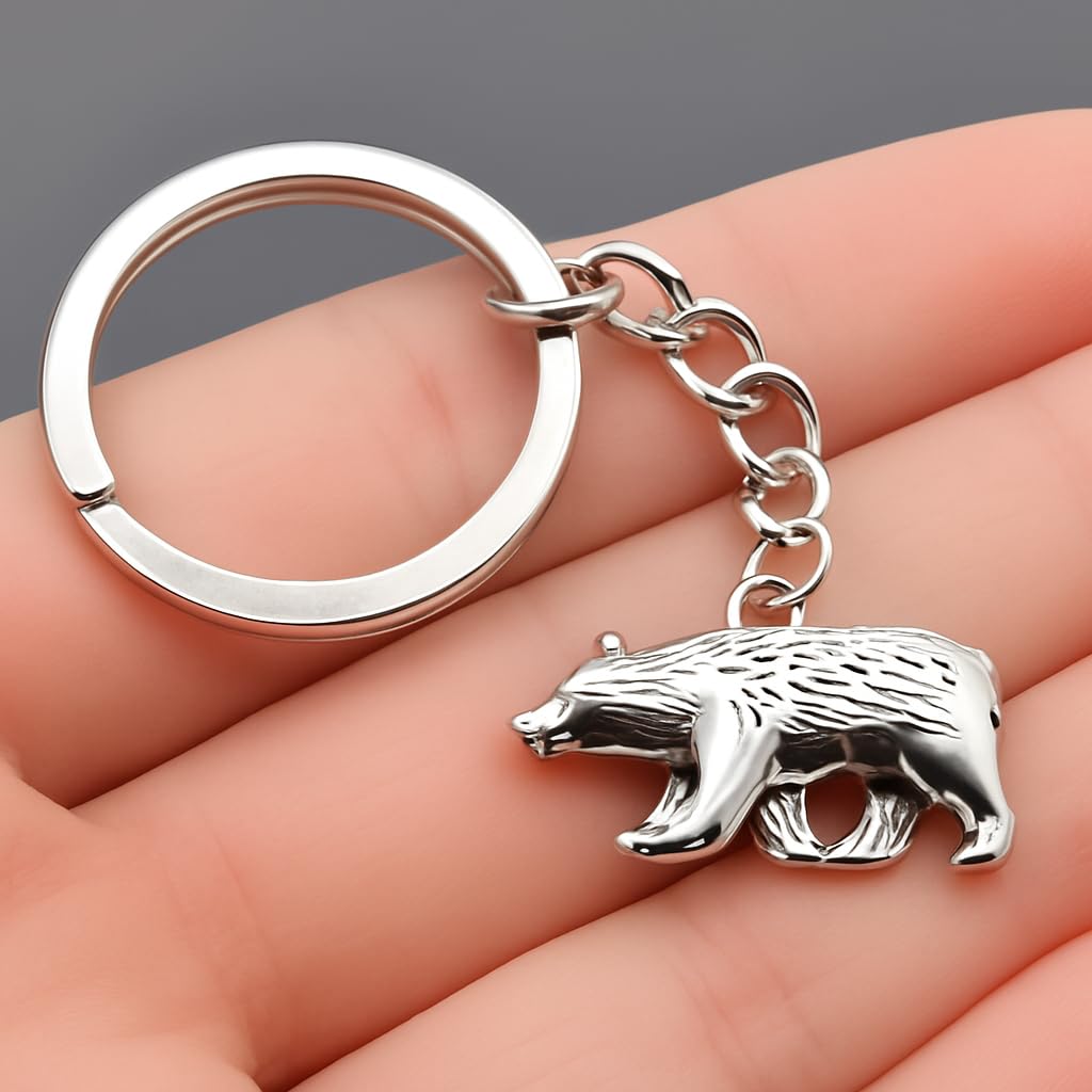 SUPAC 1pc Unique Bear With Forest Background Shaped Metal Keychain - Fashionable Circular Animal Keyring for Men and Friends