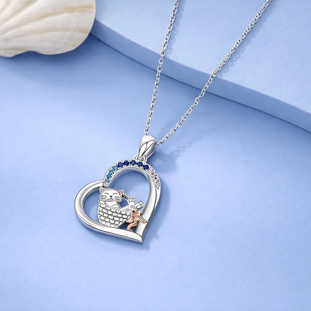 SUPAC Cute Cat Heart Necklace, With Black Kitten Sitting Together - Charming Heart Necklace in Rose Gold - Stylish Versatile Gift for Women & Party Accessory!