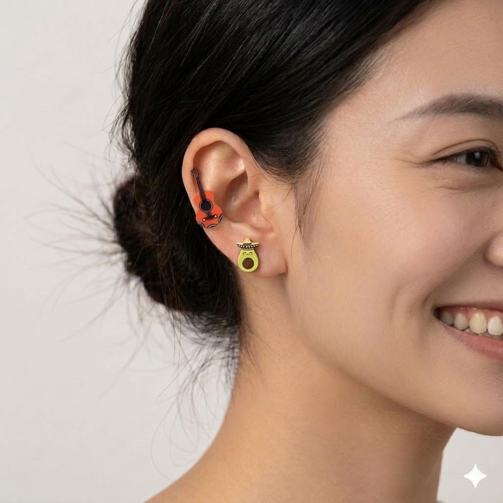 Cute Taco Stud Earrings Set, 3 Pairs of Mexican Cinco de Mayo Food Jewelry, Different Facial Expressions - 0.59 inch