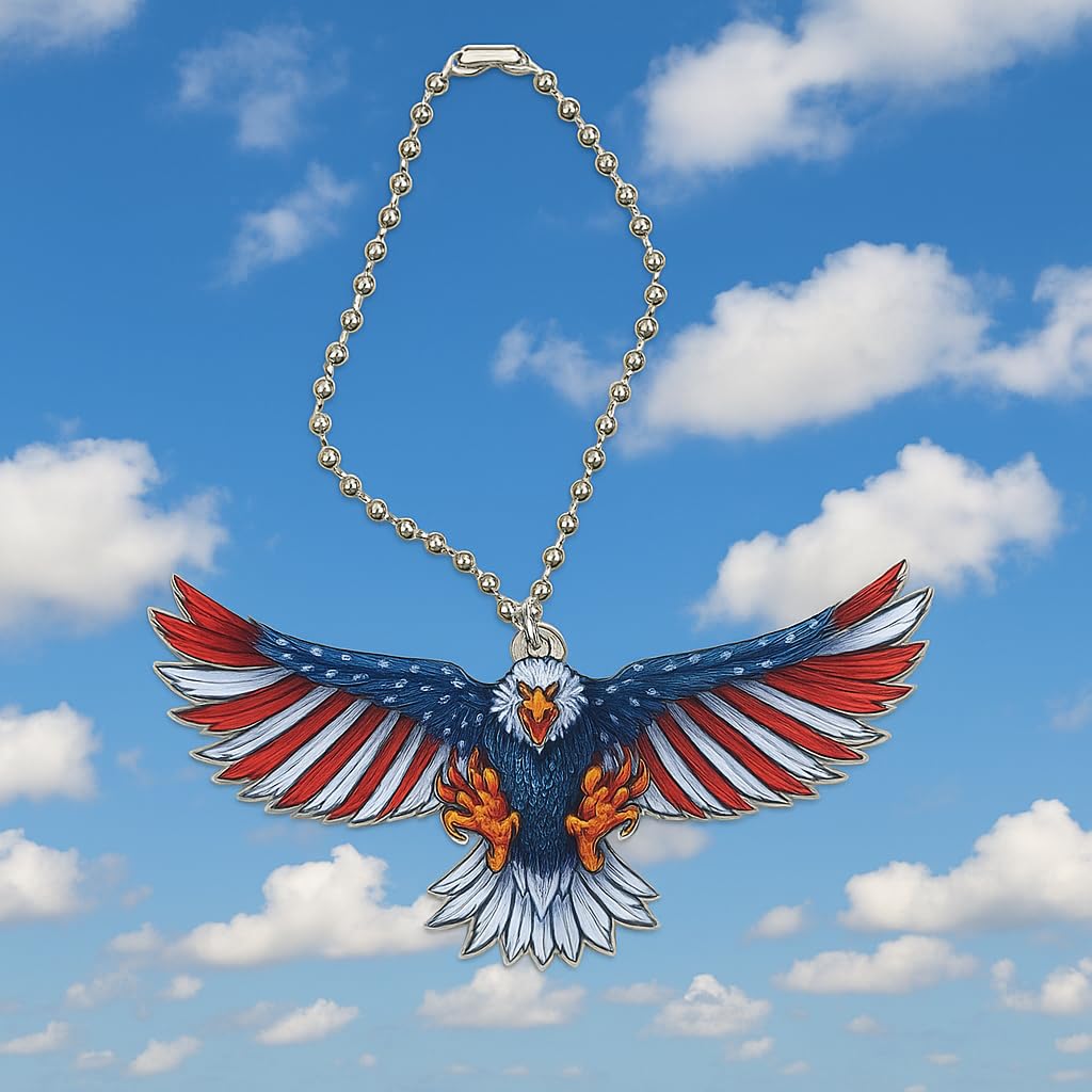 SUPAC Patriotic Eagle Keychain, American Flag Design, Silver Ball Chain - Eagle Keychain Gift