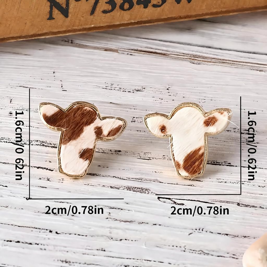 Cowhide Print Stud Earrings, 3-Set Gold-Tone Farm Animal Design, 0.78 x 0.62 inches -Brown, Orange, and Black Colors